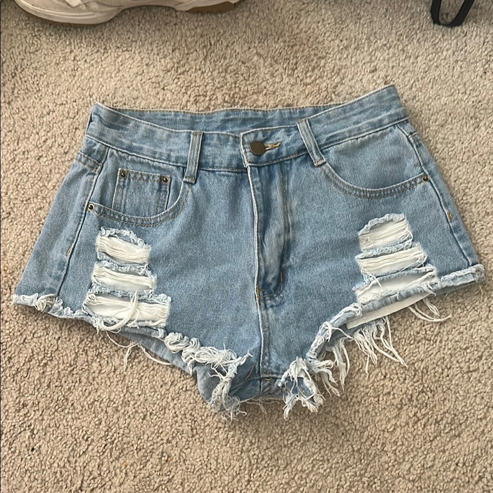 SHEIN Blue Distressed Jean Shorts High-Waisted